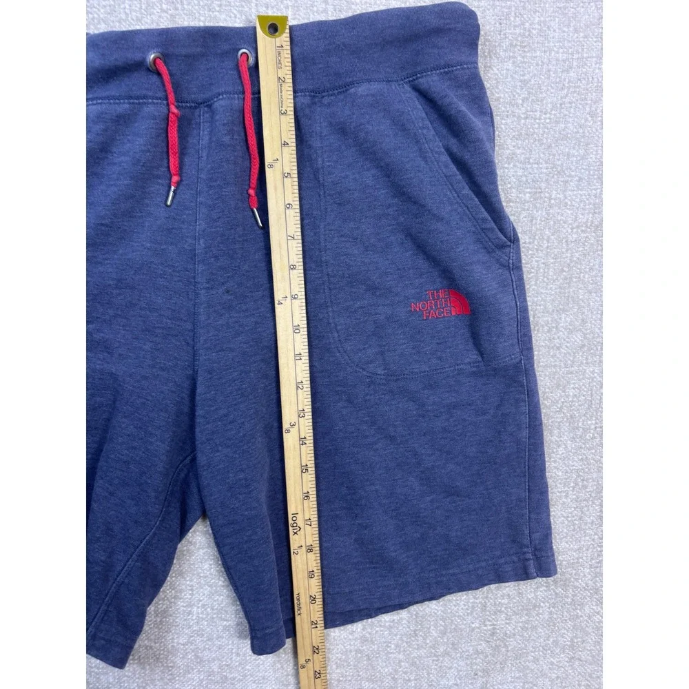The North Face Mens XL Blue Fleece Shorts Red Logo Drawstring Pockets